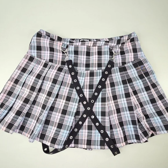 Hot Topic Pastel Plaid Grommet Suspender Pleated Skirt Junior's Size XL - Picture 3 of 7